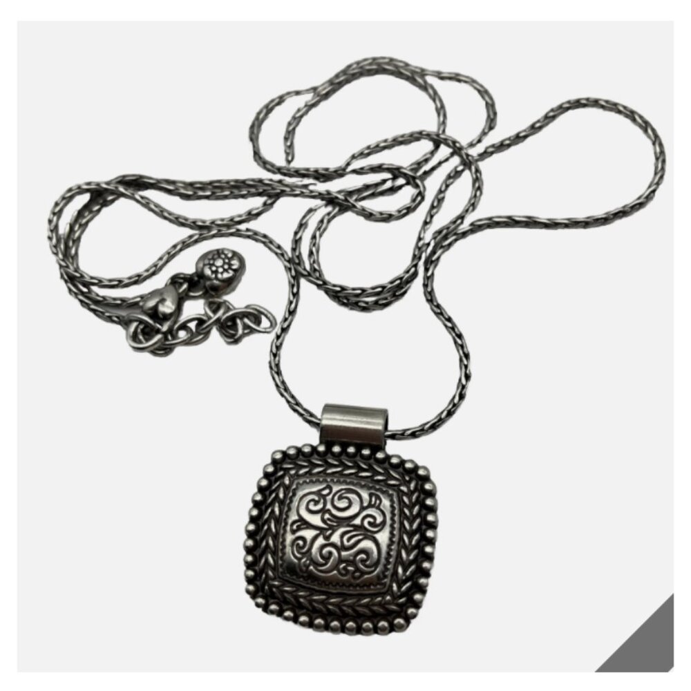 Brighton Vintage Chris Filigree Square Silver Pendant Necklace